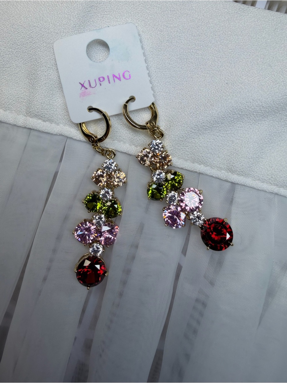 Ping Gold-Tone Multi-Color Crystal Drop Earrings - Pink, Green & Red